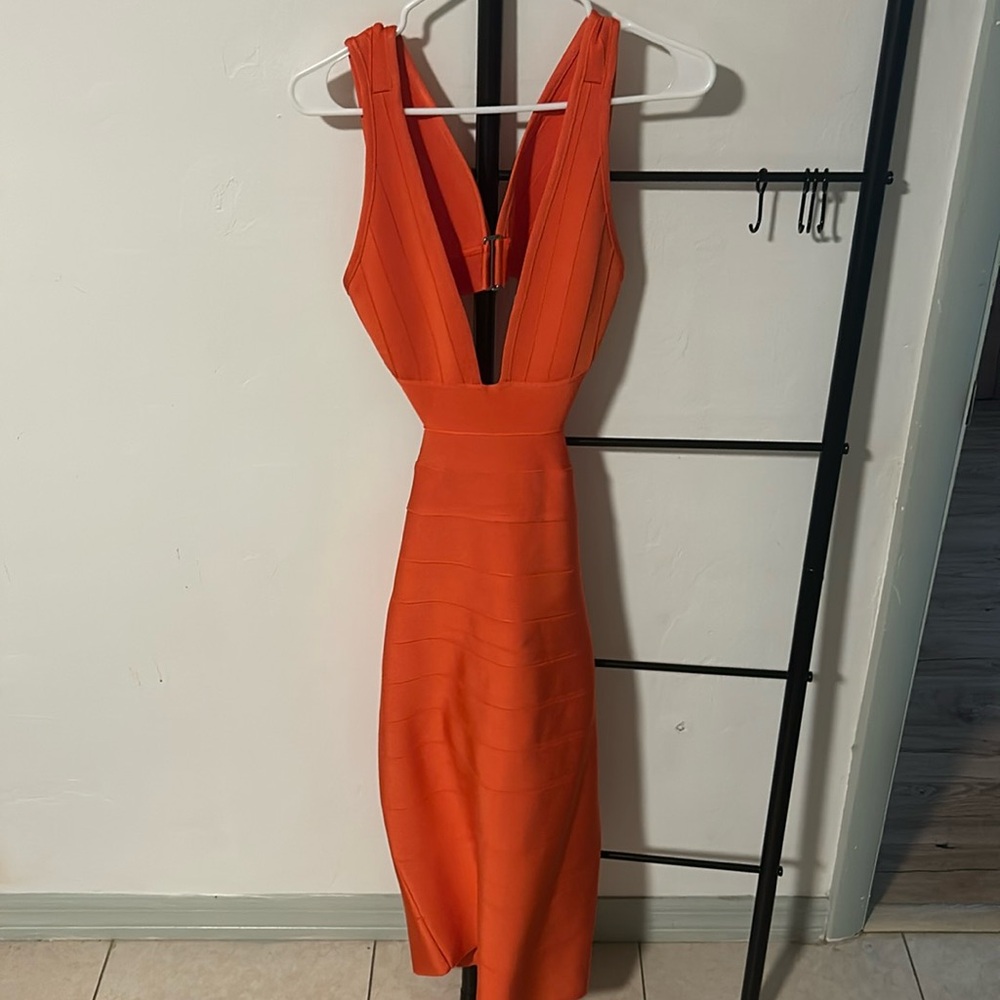 Herve Leger x F21 Orange Bondage Dress